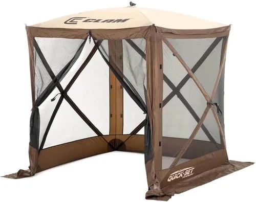 CLAM Tienda de campaña con pantalla emergente, toldo para acampar al aire libre, viajero, 6 x 6 pies, marrón