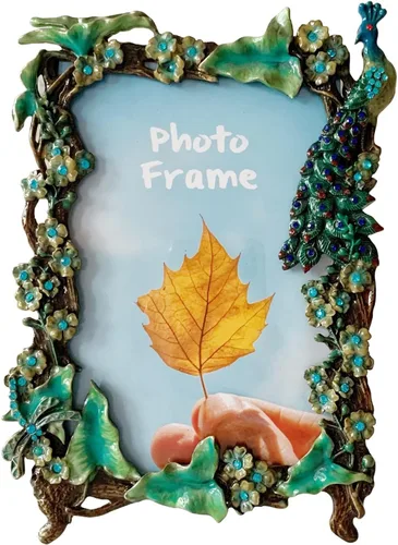 Miniatura 7 de Marco de fotos vintage de 5 x 7, marco de fotos floral pintado a mano con marco de metal y vidrio de alta definición para exhibición de mesa