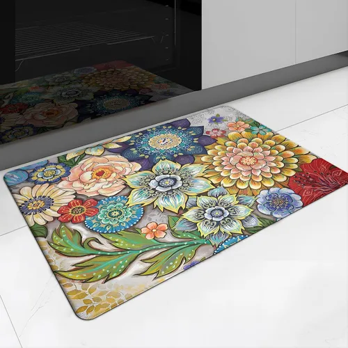 Miniatura 15 de Alfombras de Cocina Florales para Suelo de 2 Piezas con Flores Alfombras de Cocina Anti Fatiga Antideslizantes Acolchadas Cómodas para Estar de Pie