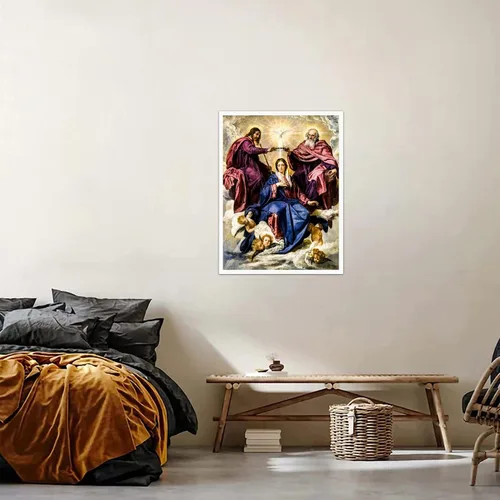Miniatura 5 de NONBER Pintura para pared, póster de la Virgen María, Coronación de la Virgen de la Virgen, pintura en lienzo e impresiones artísticas de pared, 12