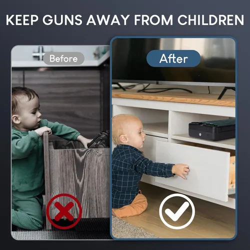 Miniatura 7 de Caja fuerte para armas pequeñas para pistolas, caja de seguridad biométrica para pistola con acceso al teclado digital de huellas dactilares, caja