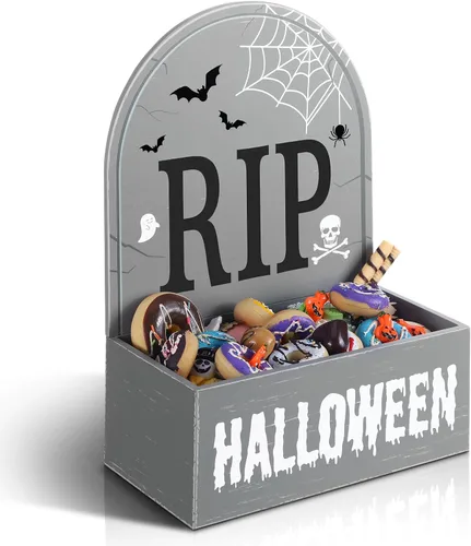 Miniatura 8 de Sintuff Cuenco de madera para dulces de Halloween, divertido plato de dulces para dulce o truco, soporte grande para servir de Halloween, cuenco