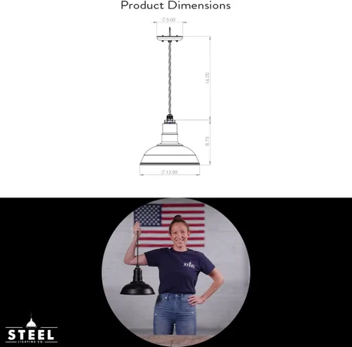 Miniatura 14 de Steel Lighting Co. El Segundo - Lámpara de granero Colgante montado en el techo Domo de 12 pulgadas Vástago de 12 pulgadas Luz de acero