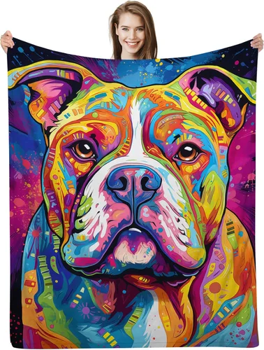 Regalos de bulldog, bonita manta de arte colorida de bulldog y accesorios de decoración, 50 x 40 pulgadas