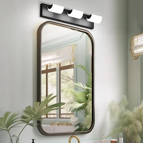 Miniatura 4 de Ralbay Luces negras para tocador de baño, 3 luces, color negro mate, modernas, acrílicas, para pared de baño, sobre espejo (luz blanca, 6000 K)