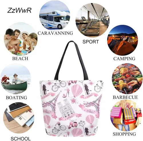 Miniatura 4 de ZzWwR Elegante bolsa de hombro extragrande con estampado para viajes a la playa, fin de semana, gimnasio, compras de comestibles.., Paris Eiffel