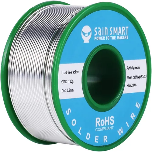 SainSmart Alambre de soldadura sin plomo de 3.53 oz 0.031 in con Rosin2 Sn97 Cu0.7 Ag0.3, soldadura de alambre de estaño para soldadura eléctrica
