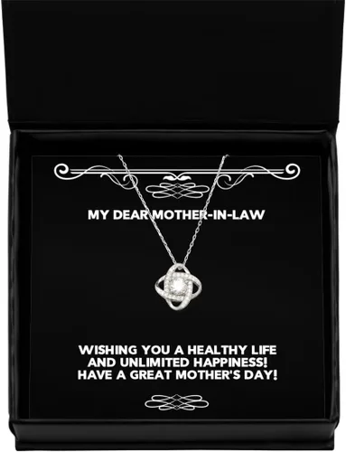 Brilliant Mother-in-law Love Knot Silver Necklace, Wishing you a healthy life and unlimited!!, Joke Jewelry For Mom From Son, Gift ideas, Birthday