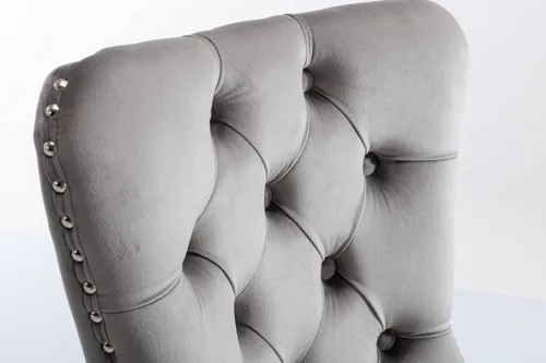 Miniatura 4 de Juego de 2 sillas de comedor de terciopelo, sillas decorativas tapizadas con patas de metal plateado, ribete de cabeza de clavo, tirador de anillo