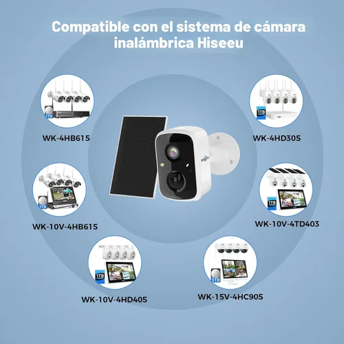 Miniatura 5 de Hiseeu Cámaras de seguridad solar inalámbricas para exteriores, paquete de 2, cámaras wifi de 3K 4MP alimentadas por batería para vigilancia