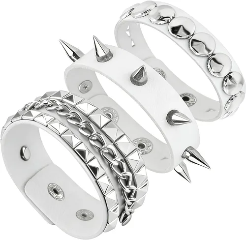 Miniatura 10 de 3PCS Leather Bracelets Set Studded Wrap Wrist Cuffs Punk Rock Y2K Emo Wide Wristband Accessories for Teens Women Men