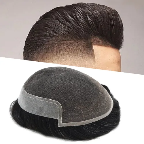 Miniatura 54 de Tupé para hombre, cabello humano real, suave encaje suizo frontal, tupé para hombres, sistema de cabello, extensiones capilar para hombre
