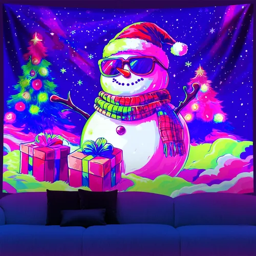 Miniatura 12 de NYZE - Tapiz de Navidad con Papá Noel, tapiz de luz negra que brilla en la oscuridad, colgante de pared, banner festivo, decoración para fiesta