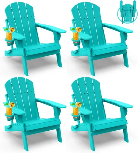Miniatura 51 de GREENVINES Juego de 2 sillas plegables Adirondack Plástico HDPE Silla para hoguera Todo clima Portavasos Rojo para terraza, patio