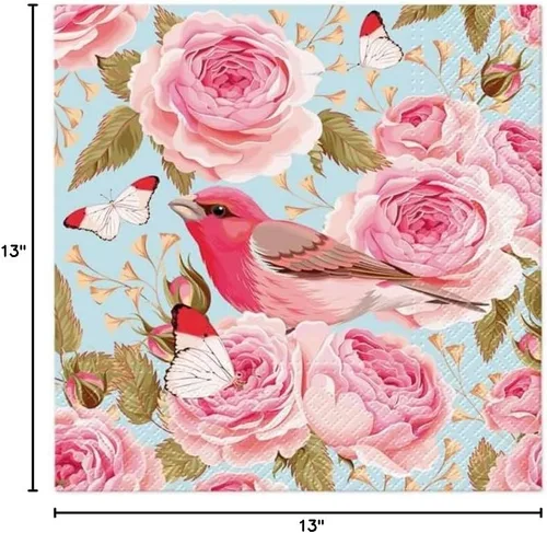 Miniatura 2 de English Roses Bird - Servilletas de papel bonitas, 20 servilletas florales de 13 pulgadas, servilletas suaves de 3 capas para fiesta de jardín