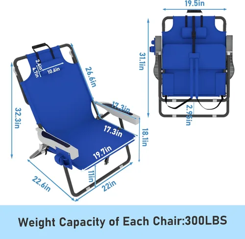 Miniatura 3 de MUPATER Silla plegable portátil, tumbona plegable para patio al aire libre con bolsillo desmontable, sillas de playa para adultos resistentes