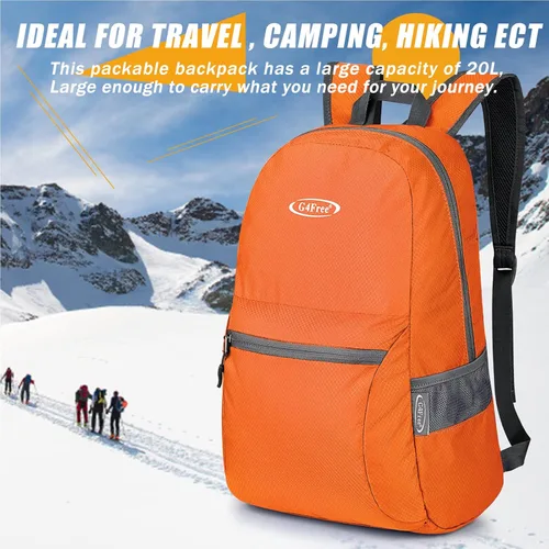 Miniatura 5 de G4Free Mochila ligera plegable de 20L, mochila de senderismo para viajes, mochila de día plegable para hombres y mujeres Naranja