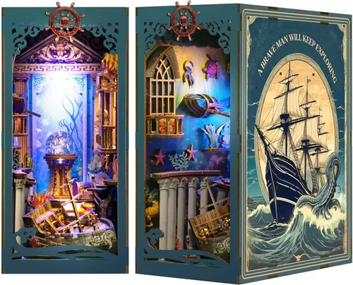 Kit de rincón de libros, kit de bricolaje en miniatura de casa de muñecas con luz nocturna LED y cubierta antipolvo para adultos, adolescentes,