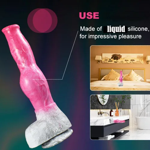 Miniatura 2 de Consolador de silicona artificial de gran tamaño para perro, lobo de silicona, nudo grande, multicolor (rosa+gris)