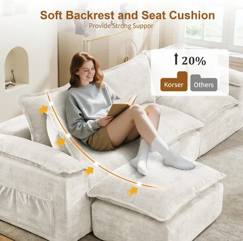 Miniatura 5 de Korser Sofás seccionales de 108 pulgadas para sala de estar, sofá modular sin hueso con asiento profundo y cojín esponjoso, acogedor sofá acolchado