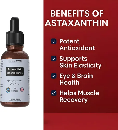 Miniatura 5 de Gotas líquidas de astaxantina infundidas con aceite de oliva virgen extra prensado en frío, 12 mg por porción, soporte antioxidante natural, botella