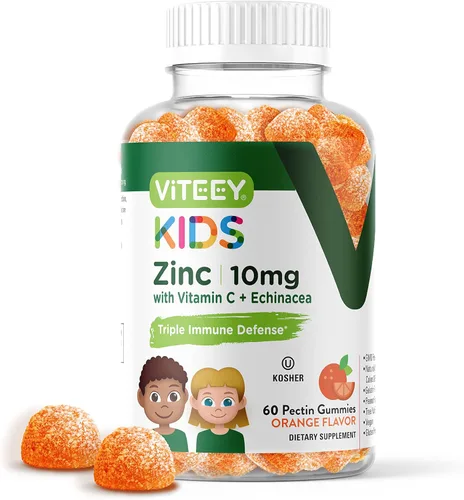 Viteey Gomitas de zinc para niños de 10 mg, con vitamina C y equinácea, apoyo inmunológico, potente antioxidante natural, suplemento de vitamina de