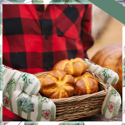 Miniatura 6 de Bencailor Juego de 6 toallas de cocina suculentas, soportes para ollas y guantes de horno de algodón suave, resistentes al calor, guantes de horno