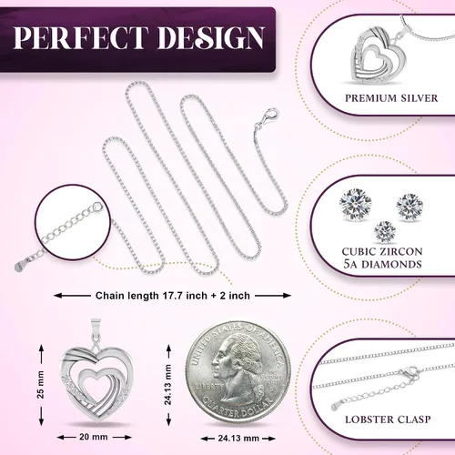 Miniatura 3 de UNLOCKED 925 Sterling Silver Double Heart Necklace for Women - Love Heart Necklace Gift for women - Two Hearts Pendant Necklace Gift for Her