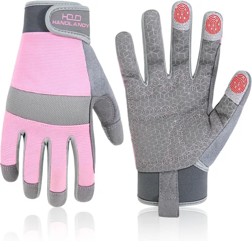 Miniatura 9 de HANDLANDY Work Gloves for Women, Breathable Leather Gardening Glove for Yard Maintenance, Hand Protection with Touch Screen Rosa claro