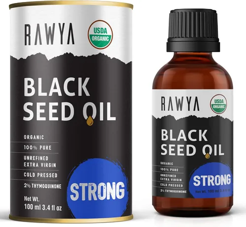 RAWYA Aceite de semilla negra, sabor extrafuerte, alto TQ, prensado en frío, botella de vidrio, aceite de nigella sativa, ideal para el cuidado de