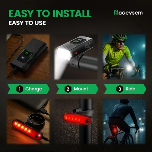 Miniatura 7 de Bike Lights Front and Back for Night Riding, USB-C Rechargeable Bicycle Headlight and Taillight Set, Waterproof, 12+6 Modes, Powerful Front and Rear