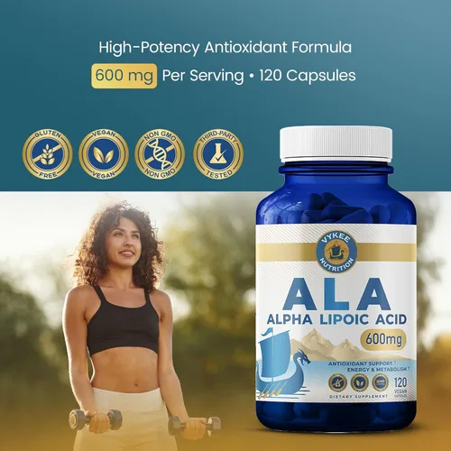Miniatura 4 de Vykee Nutrition Ácido alfa lipoico 600 mg – Suplemento ALA de alta potencia, apoyo antioxidante, vegano, sin gluten – 120