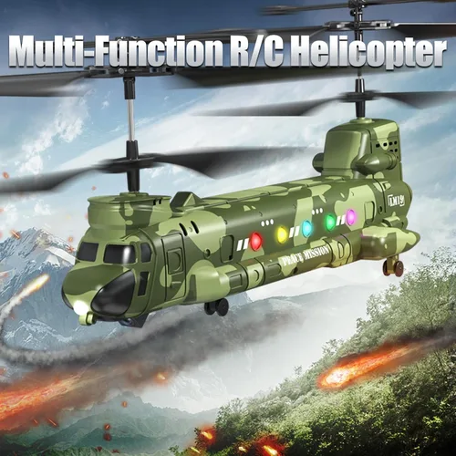 Miniatura 5 de OBEST Helicóptero RC Chinook LM19-D, helicóptero militar de control remoto con cámara, doble hélice con retención de altitud, despegue/aterrizaje