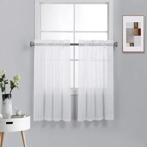 Miniatura 11 de Diamond Home Linens 2 paneles cortos con bolsillo para barra, filtrado de luz, de lino, texturizado, para ventanas pequeñas, 27 pulgadas de ancho x