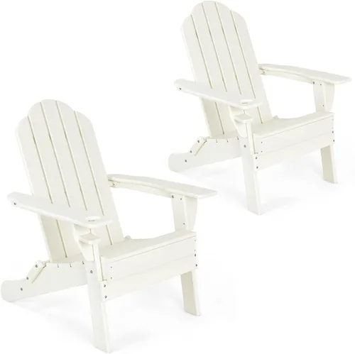 Miniatura 21 de Giantex Adirondack - Silla plegable para exteriores, silla de patio resistente a la intemperie de HDPE con soporte integrado para tazas, silla