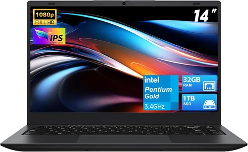 Computadoras portátiles FHD de 14 pulgadas, portátil con oro 6500Y (hasta 3.4 GHz), 32 GB de RAM, SSD de 1 TB, tipo C, HDMI, USB 3.2, WiFi,