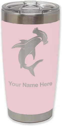 Miniatura 8 de LaserGram Vaso aislado al vacío de 20 onzas, tiburón martillo, grabado personalizado incluido (negro)