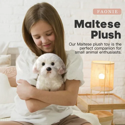 Miniatura 2 de Animal de peluche maltés, peluche de perro realista, animal de peluche realista, mascota de compañía, juguetes esponjosos de perrito de peluche
