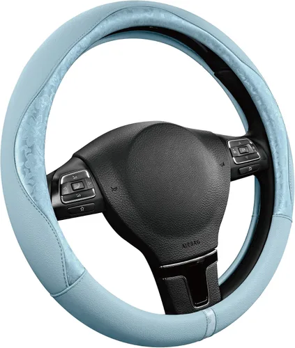 Miniatura 10 de PIC AUTO Funda para volante, diseño de retazos de cuero estampado negro, ajuste universal de 14.5 a 15.5 pulgadas, antideslizante, sin olor, piel