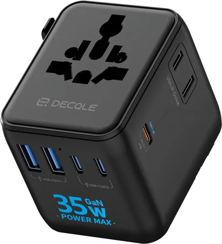 Miniatura 11 de Adaptador de viaje universal, adaptador de enchufe de viaje internacional con 2 puertos USB-C y 2 puertos USB-A, con toma de corriente AC adicional
