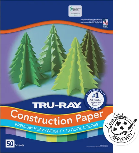 Miniatura 2 de Tru-Ray Papel de Construcción Resistente, Colores Surtidos Fríos, 9" x 12", 50 Hojas (102942) y Papel de Construcción Resistente, Colores Surtidos