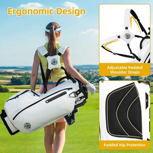 Miniatura 4 de Bolsa de golf con soporte de 14 vías, bolsas de golf ligeras para hombres y mujeres con soporte, doble correa ergonómica acolchada, divisores