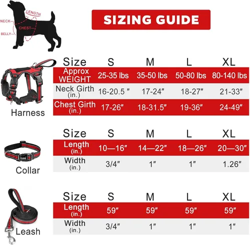 Miniatura 7 de WINSEE - Juego de arnés, collar y correa para mascotas, todo en uno, arnés reflectante para perros sin tirones con hebillas ajustables para Rojo