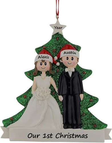 Adorno personalizado para árbol de Navidad recién casado, adorno de nuestra primera Navidad para pareja de boda, adornos para el segundo Con palabras