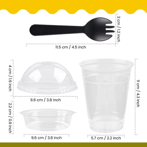 Miniatura 2 de Tazas de parfait – 12 oz – Juego de 50 tazas de parfait con tapas de cúpula e insertos – Tazas de postre reutilizables – a prueba de derrames