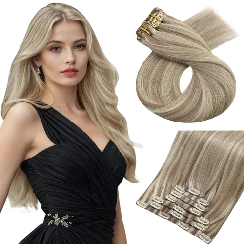 Miniatura 17 de Moresoo - Extensiones de cabello humano con pinzas, sin costuras, con trama, de poliuretano, invisible, cabello humano real, color rubio platino, 7
