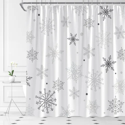 Miniatura 10 de AMFD Cortina de ducha de copo de nieve de Navidad, juego de cortina de baño de tela Holidy con ganchos (36 pulgadas de ancho x 70 pulgadas de alto)