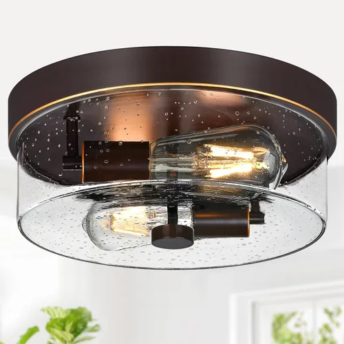 Miniatura 13 de Lámparas de techo de montaje empotrado, 2 luces de 12 pulgadas de níquel cepillado cerca de las lámparas de techo con pantalla de vidrio semillado