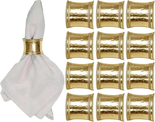 Miniatura 13 de Juego de 12 servilleteros decorativos de metal, modernos servilleteros martillados para decoración de fiestas, mesa de comedor, todos los días