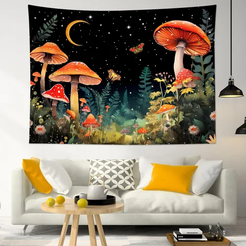 Miniatura 11 de WEENEO Tapiz de pared de bosque de hongos, acuarela, abstracto, hippie, hongos, plantas, tapices de pared, tapiz botánico natural, tapiz para colgar